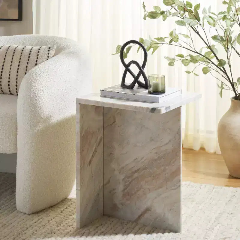 Udo T Marble Side Table - ACC3734A - Brown Grey - Safavieh