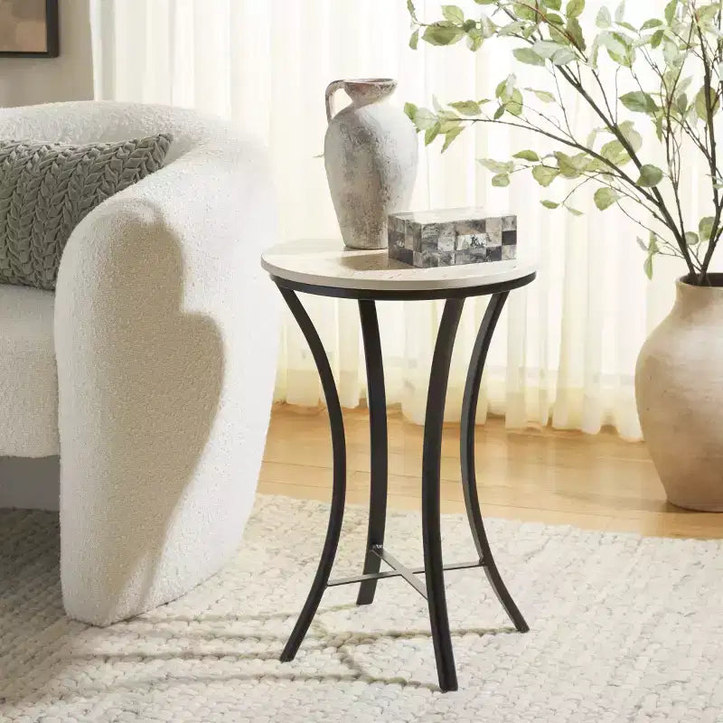 Saxony Travertine Side Table - ACC3731A - Beige/Black - Safavieh