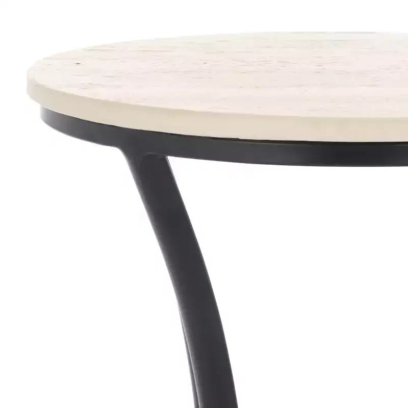Saxony Travertine Side Table - ACC3731A - Beige/Black - Safavieh