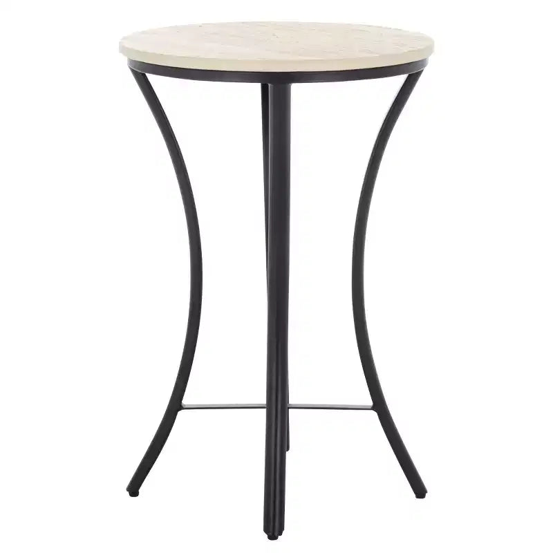 Saxony Travertine Side Table - ACC3731A - Beige/Black - Safavieh