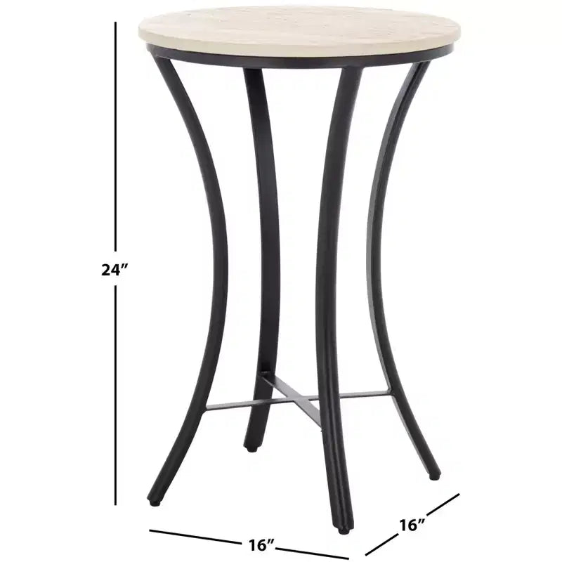 Saxony Travertine Side Table - ACC3731A - Beige/Black - Safavieh