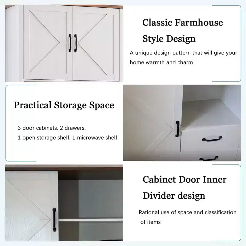 Pantry Cabinet with 2 Drawers and Open Shelves, Tall Freestanding Kitchen Pantry Cabinet with Microwave Shelf, Kitchen Hutch