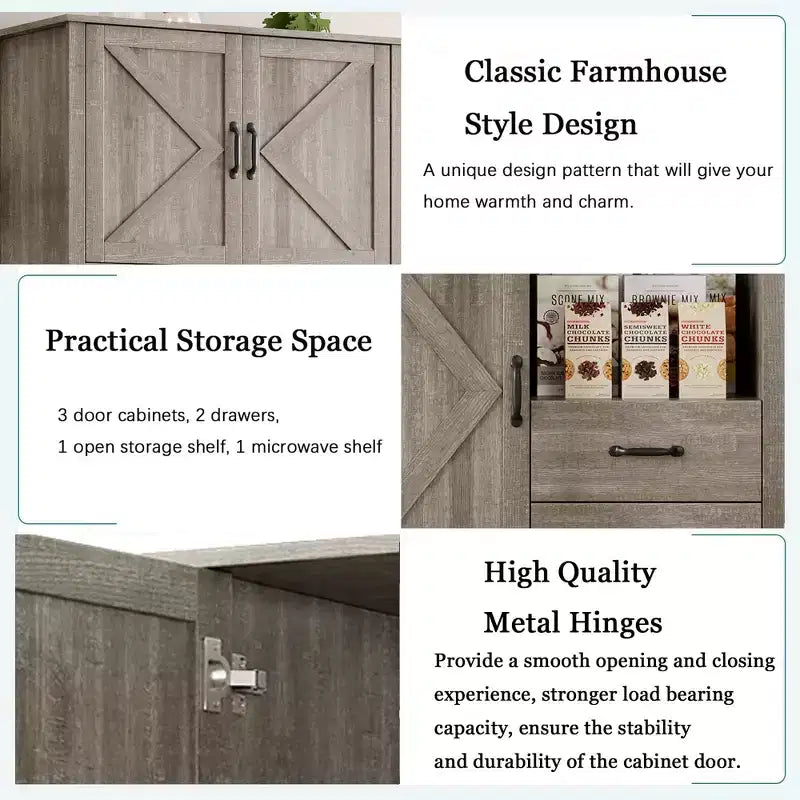 Pantry Cabinet with 2 Drawers and Open Shelves, Tall Freestanding Kitchen Pantry Cabinet with Microwave Shelf, Kitchen Hutch