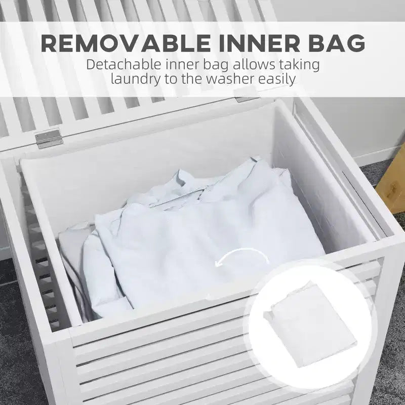 HOMCOM Bamboo Laundry Hamper with Lid, Laundry Basket with Removable Liner Bag, Dirty Clothes Hamper, 19.75 x 14.25 x 23.5 Inches, Coffee