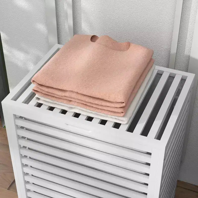 HOMCOM Bamboo Laundry Hamper with Lid, Laundry Basket with Removable Liner Bag, Dirty Clothes Hamper, 19.75 x 14.25 x 23.5 Inches, Coffee