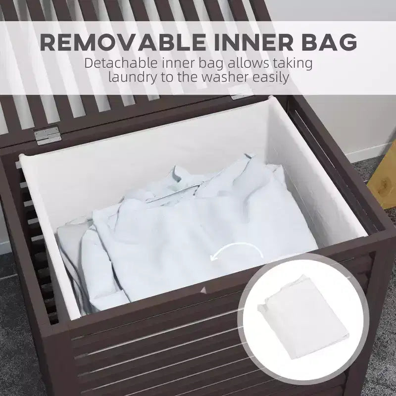 HOMCOM Bamboo Laundry Hamper with Lid, Laundry Basket with Removable Liner Bag, Dirty Clothes Hamper, 19.75 x 14.25 x 23.5 Inches, Coffee