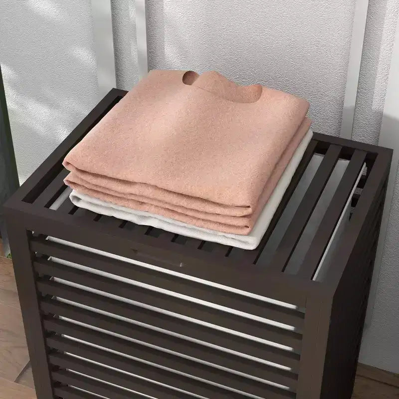 HOMCOM Bamboo Laundry Hamper with Lid, Laundry Basket with Removable Liner Bag, Dirty Clothes Hamper, 19.75 x 14.25 x 23.5 Inches, Coffee