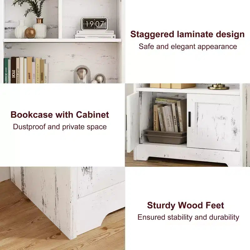 Wooden Modern Storage Rack, Farmhouse Bookshelf, White Bookcase with Door, Bedroom Storage, for Bedroom, Living Room, Home, Office