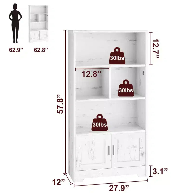 Wooden Modern Storage Rack, Farmhouse Bookshelf, White Bookcase with Door, Bedroom Storage, for Bedroom, Living Room, Home, Office