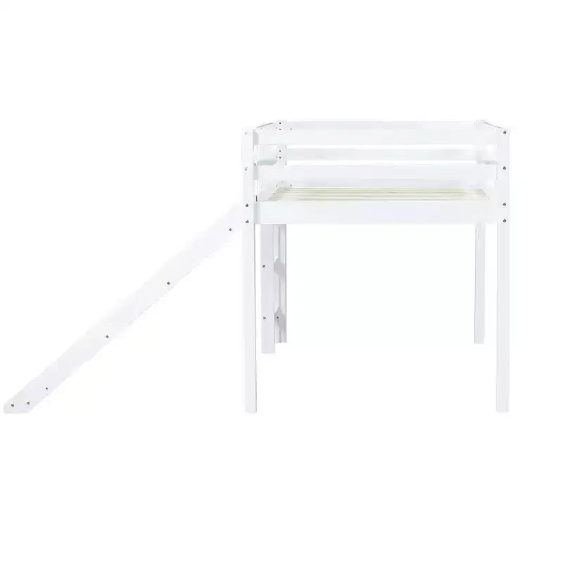 MAYEERTY Twin Low Loft Bed with Slide, Ladder, Safety Guardrails White