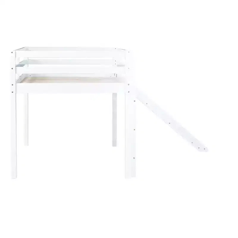 MAYEERTY Twin Low Loft Bed with Slide, Ladder, Safety Guardrails White