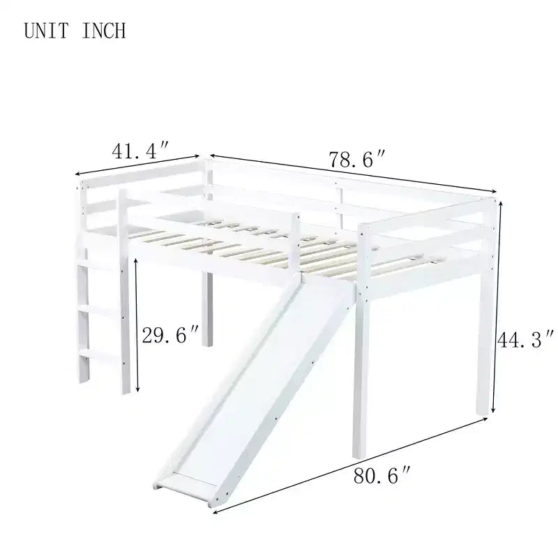 MAYEERTY Twin Low Loft Bed with Slide, Ladder, Safety Guardrails White