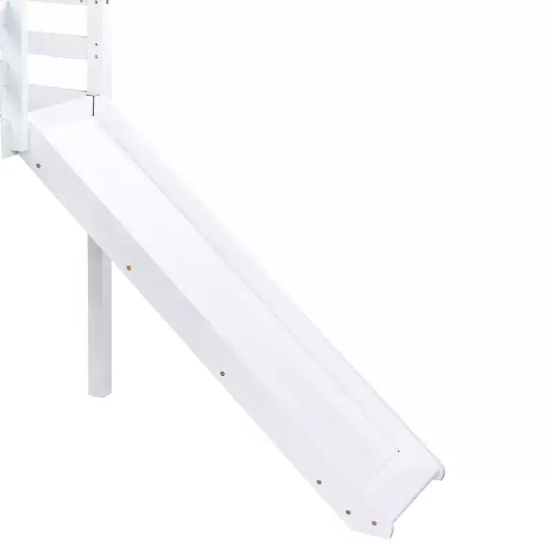 MAYEERTY Twin Low Loft Bed with Slide, Ladder, Safety Guardrails White