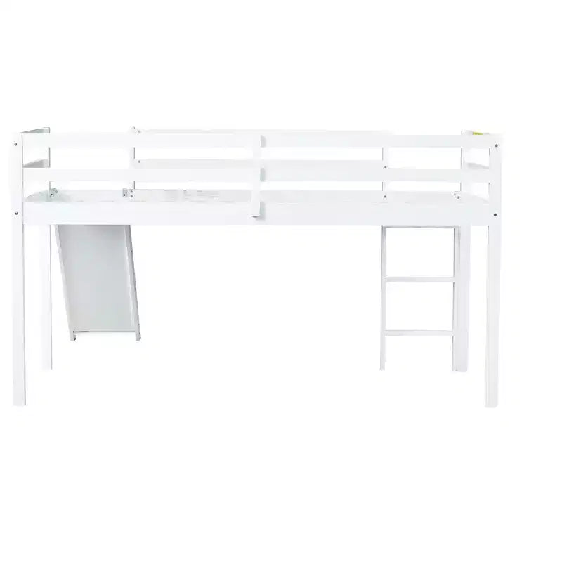 MAYEERTY Twin Low Loft Bed with Slide, Ladder, Safety Guardrails White