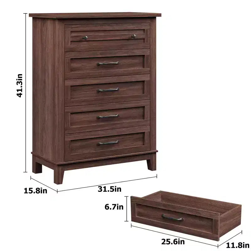 Freestanding 41.3 Tall Vertical Drawer Dresser with Storage , Wooden Closet Storage Chest for Living Room, Bedroom, Entryway, Bedroom