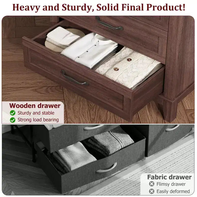 Freestanding 41.3 Tall Vertical Drawer Dresser with Storage , Wooden Closet Storage Chest for Living Room, Bedroom, Entryway, Bedroom