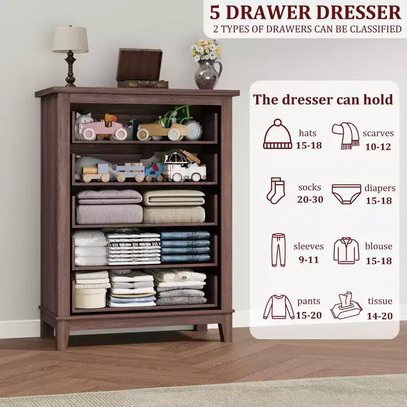 Freestanding 41.3 Tall Vertical Drawer Dresser with Storage , Wooden Closet Storage Chest for Living Room, Bedroom, Entryway, Bedroom