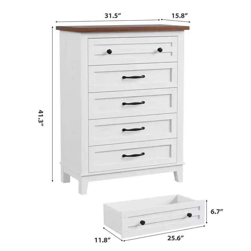 Freestanding 41.3 Tall Vertical Drawer Dresser with Storage , Wooden Closet Storage Chest for Living Room, Bedroom, Entryway, Bedroom