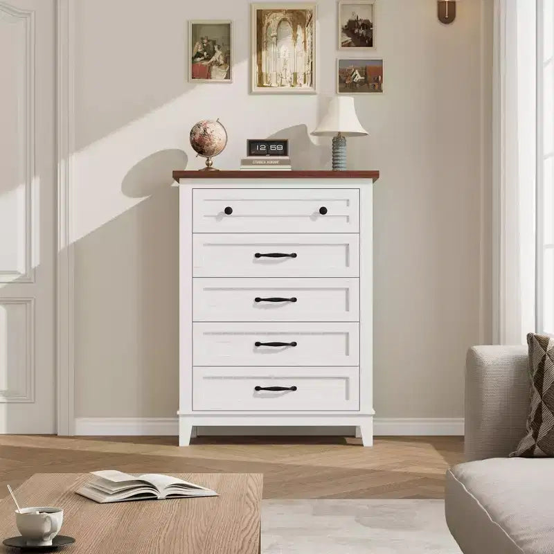 Freestanding 41.3 Tall Vertical Drawer Dresser with Storage , Wooden Closet Storage Chest for Living Room, Bedroom, Entryway, Bedroom