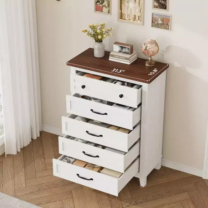 Freestanding 41.3 Tall Vertical Drawer Dresser with Storage , Wooden Closet Storage Chest for Living Room, Bedroom, Entryway, Bedroom