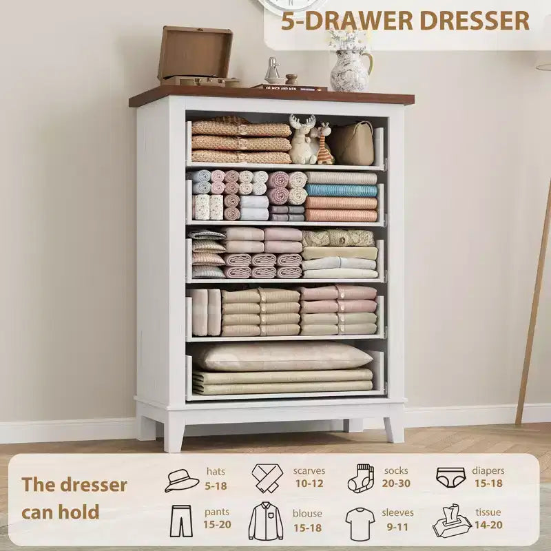 Freestanding 41.3 Tall Vertical Drawer Dresser with Storage , Wooden Closet Storage Chest for Living Room, Bedroom, Entryway, Bedroom