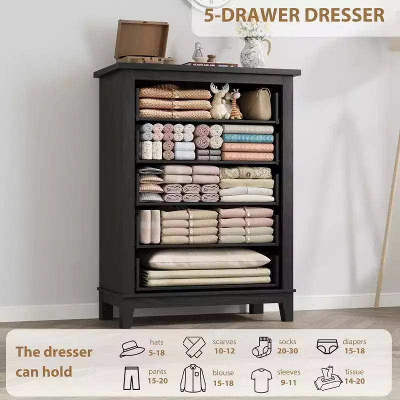 Freestanding 41.3 Tall Vertical Drawer Dresser with Storage , Wooden Closet Storage Chest for Living Room, Bedroom, Entryway, Bedroom