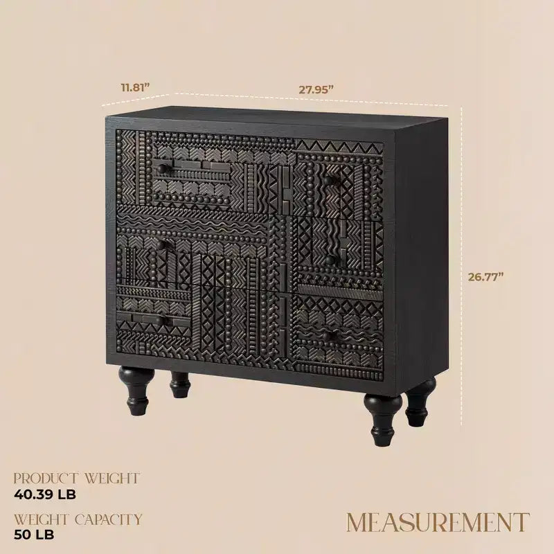 COZAYH Farmhouse 3 Drawer Home Bedroom Dresser with Geometric Pattern, Black
