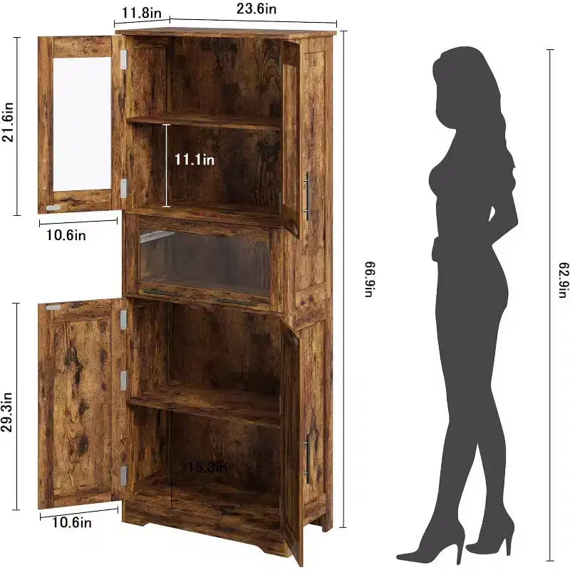 DobleePy Tall Bathroom Floor Cabinet, Freestanding Kitchen Storage Unit with Doors & Adjustable Shelves, 60 x 30 x 170 cm