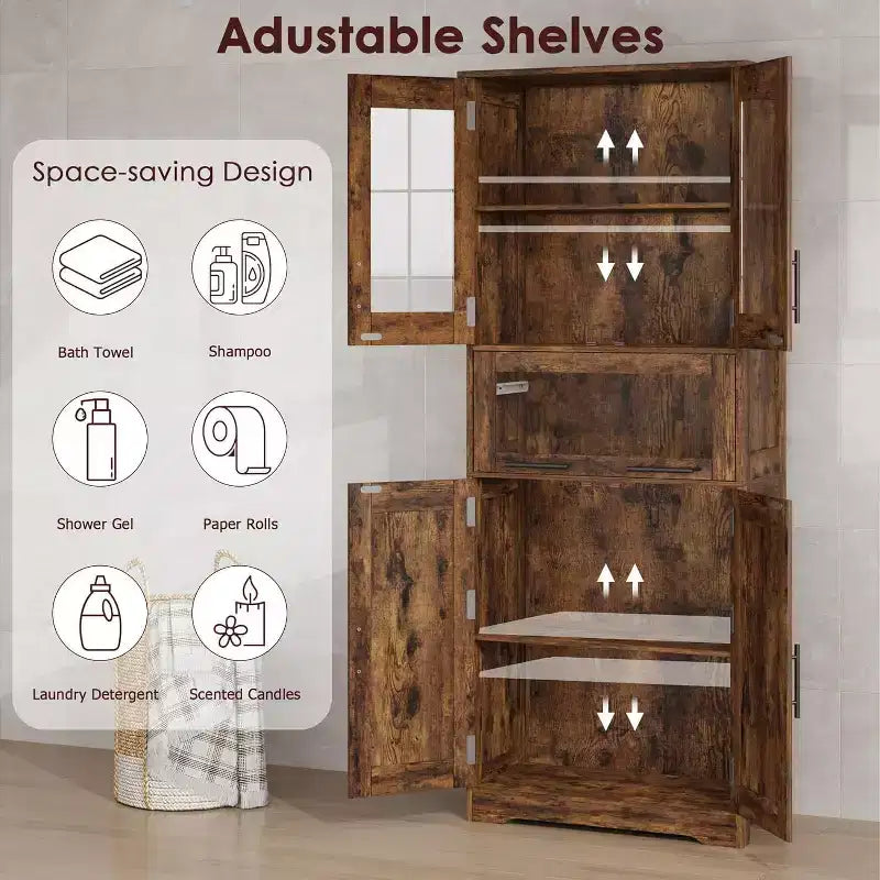 DobleePy Tall Bathroom Floor Cabinet, Freestanding Kitchen Storage Unit with Doors & Adjustable Shelves, 60 x 30 x 170 cm