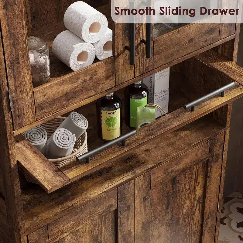 DobleePy Tall Bathroom Floor Cabinet, Freestanding Kitchen Storage Unit with Doors & Adjustable Shelves, 60 x 30 x 170 cm