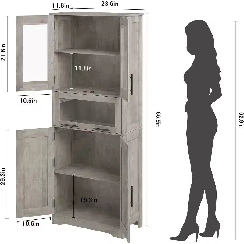 DobleePy Tall Bathroom Floor Cabinet, Freestanding Kitchen Storage Unit with Doors & Adjustable Shelves, 60 x 30 x 170 cm