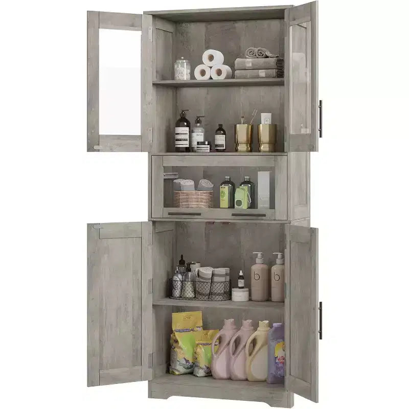 DobleePy Tall Bathroom Floor Cabinet, Freestanding Kitchen Storage Unit with Doors & Adjustable Shelves, 60 x 30 x 170 cm