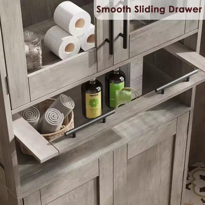 DobleePy Tall Bathroom Floor Cabinet, Freestanding Kitchen Storage Unit with Doors & Adjustable Shelves, 60 x 30 x 170 cm
