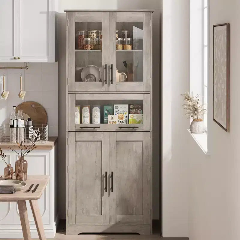 DobleePy Tall Bathroom Floor Cabinet, Freestanding Kitchen Storage Unit with Doors & Adjustable Shelves, 60 x 30 x 170 cm