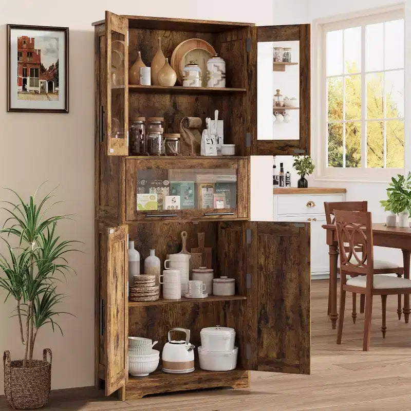 DobleePy Tall Bathroom Floor Cabinet, Freestanding Kitchen Storage Unit with Doors & Adjustable Shelves, 60 x 30 x 170 cm