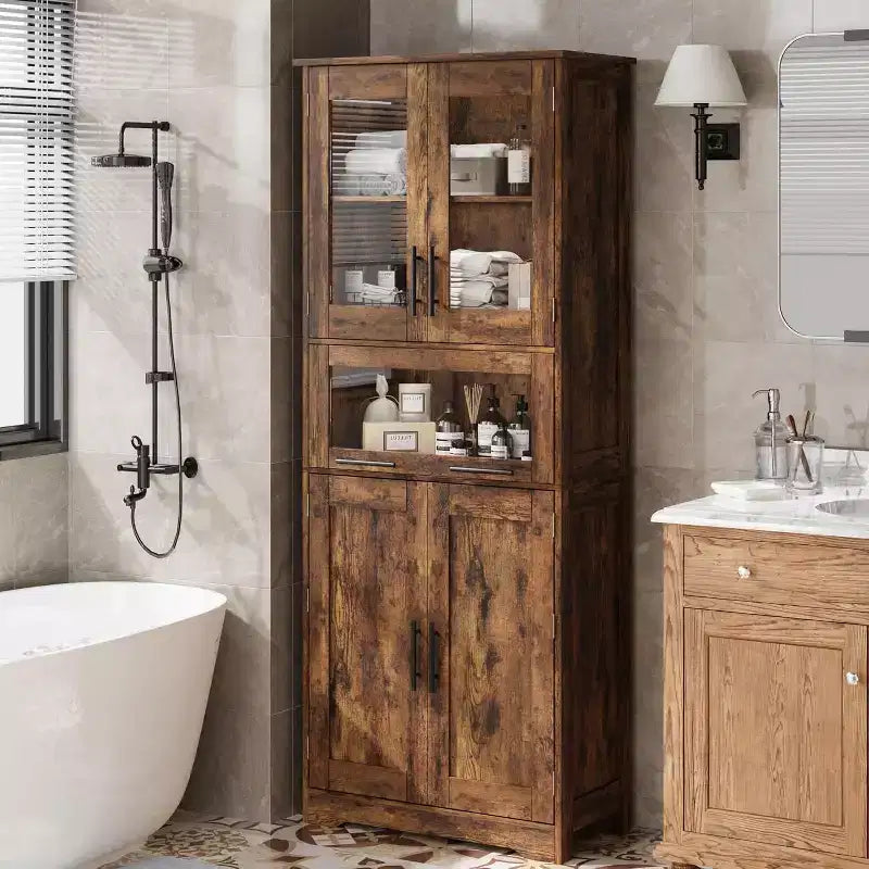 DobleePy Tall Bathroom Floor Cabinet, Freestanding Kitchen Storage Unit with Doors & Adjustable Shelves, 60 x 30 x 170 cm