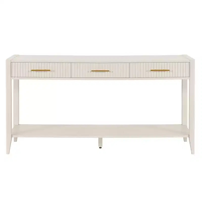 60 Painted Console Table with 3 Drawers Wooden Entryway Table with Storage Shelf Farmhouse Sofa Table for Living Room Beige