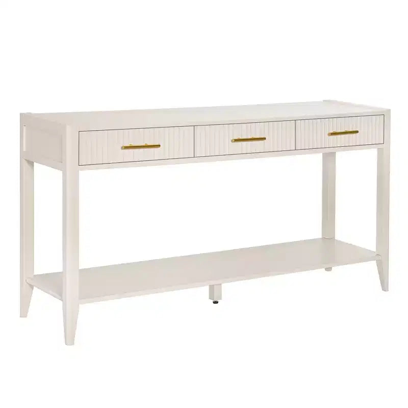 60 Painted Console Table with 3 Drawers Wooden Entryway Table with Storage Shelf Farmhouse Sofa Table for Living Room Beige