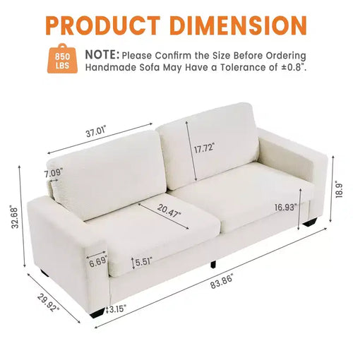83 Comfy Corduroy Couches, Modern Upholstered Sofa with Wide Armrests, Cloud Couch with Deep Seat Sofa