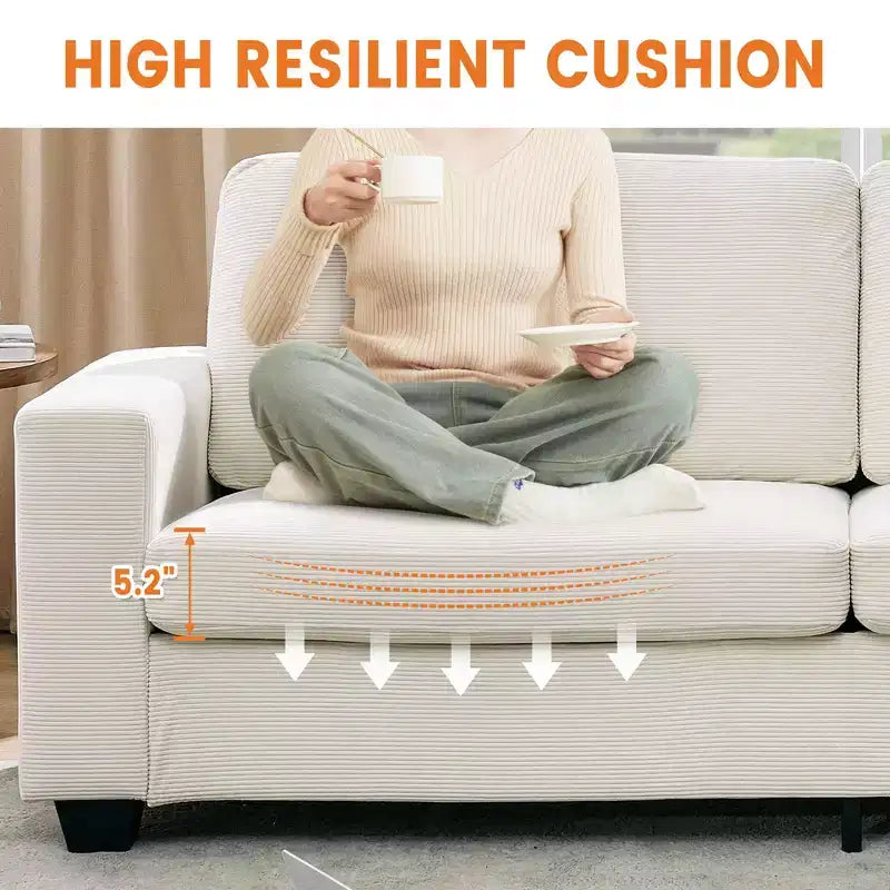 83 Comfy Corduroy Couches, Modern Upholstered Sofa with Wide Armrests, Cloud Couch with Deep Seat Sofa