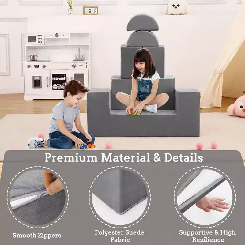 6-Piece Modular Kids Play Couch, Convertible Toddler Foam Sofa with Removable Cover for Bedroom & Playroom