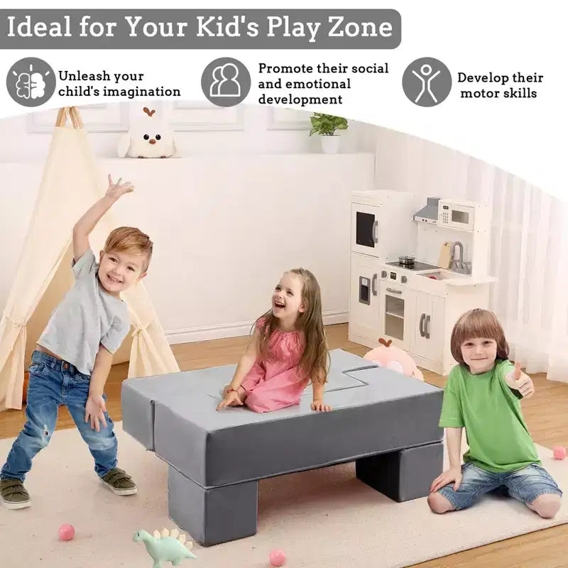 6-Piece Modular Kids Play Couch, Convertible Toddler Foam Sofa with Removable Cover for Bedroom & Playroom