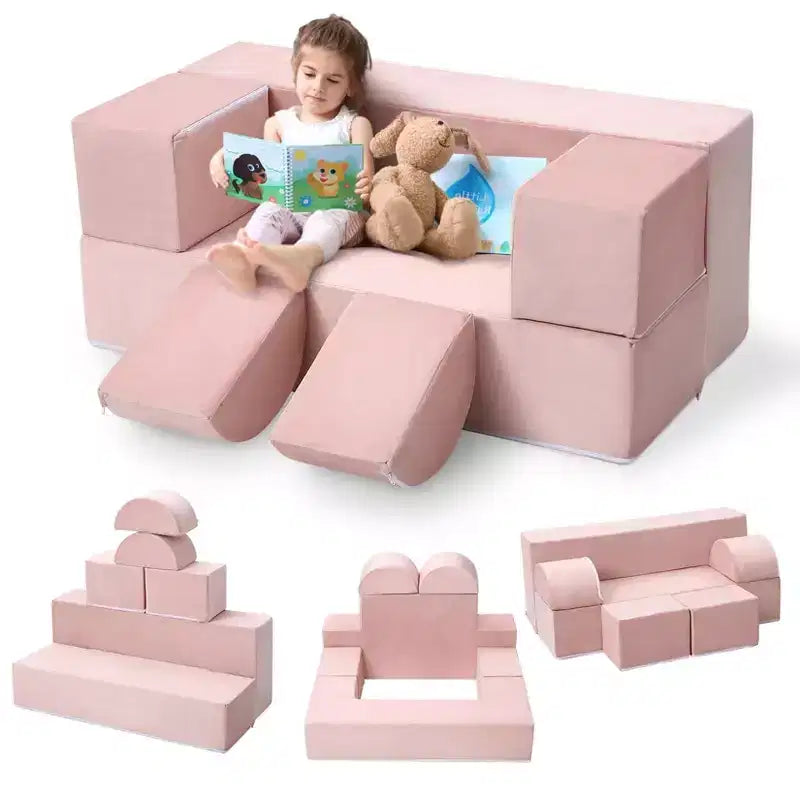 6-Piece Modular Kids Play Couch, Convertible Toddler Foam Sofa with Removable Cover for Bedroom & Playroom