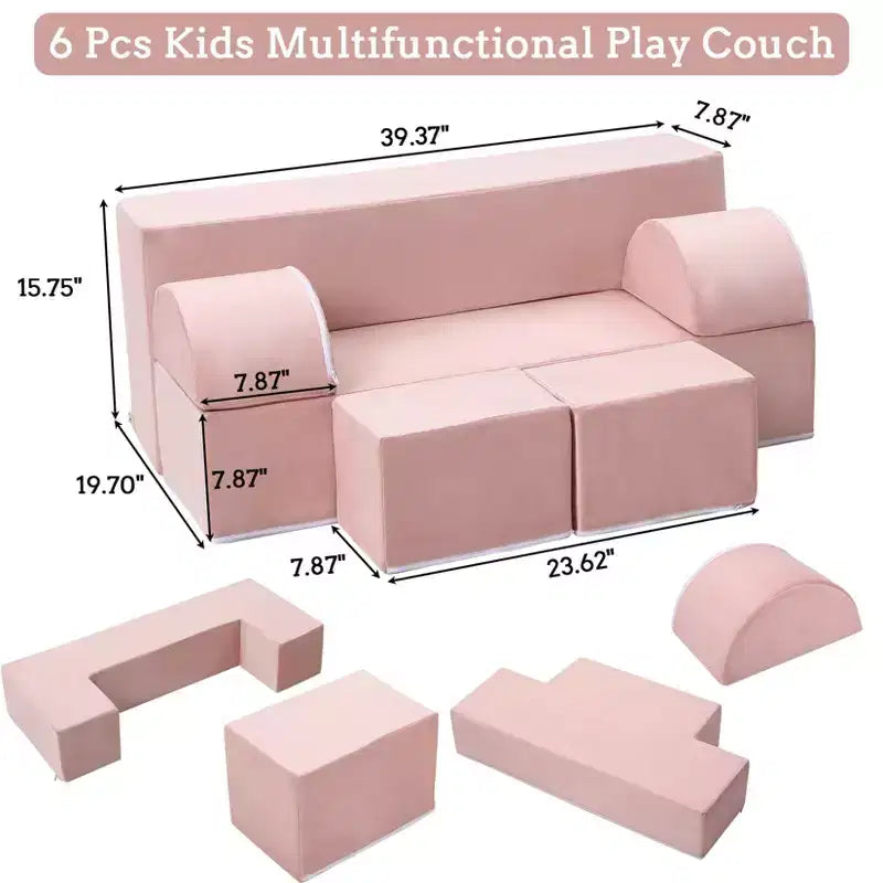 6-Piece Modular Kids Play Couch, Convertible Toddler Foam Sofa with Removable Cover for Bedroom & Playroom