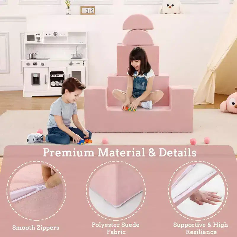 6-Piece Modular Kids Play Couch, Convertible Toddler Foam Sofa with Removable Cover for Bedroom & Playroom