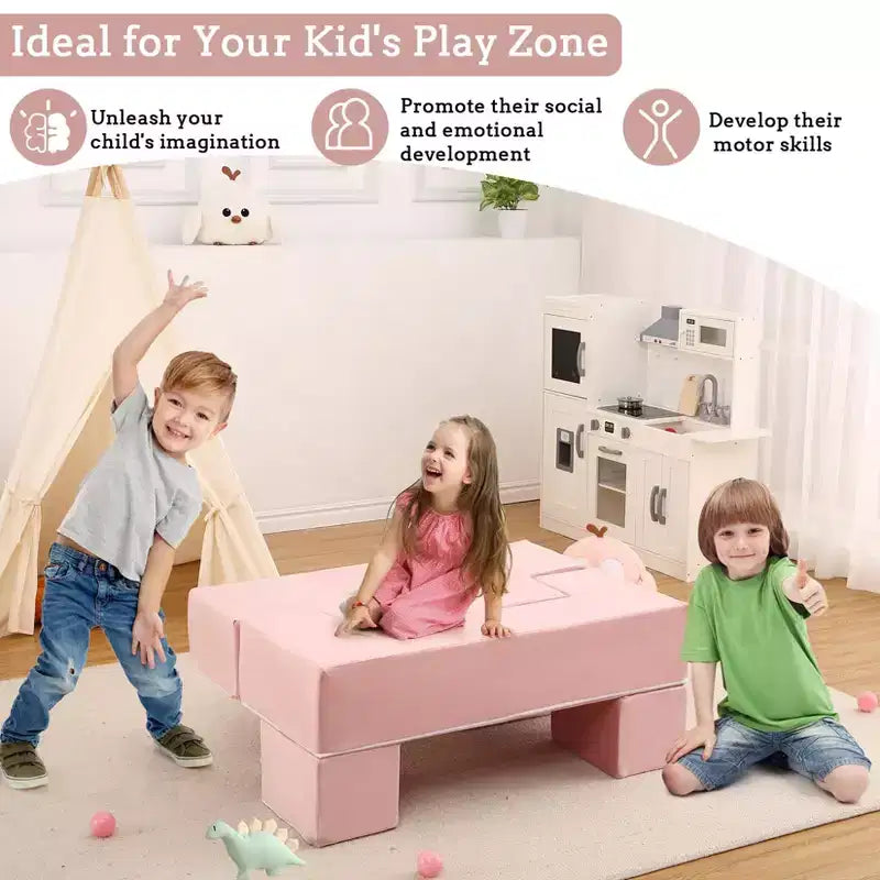 6-Piece Modular Kids Play Couch, Convertible Toddler Foam Sofa with Removable Cover for Bedroom & Playroom