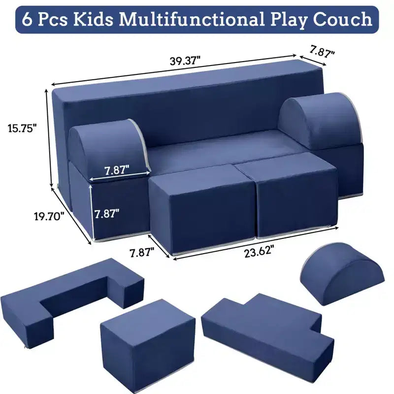 6-Piece Modular Kids Play Couch, Convertible Toddler Foam Sofa with Removable Cover for Bedroom & Playroom
