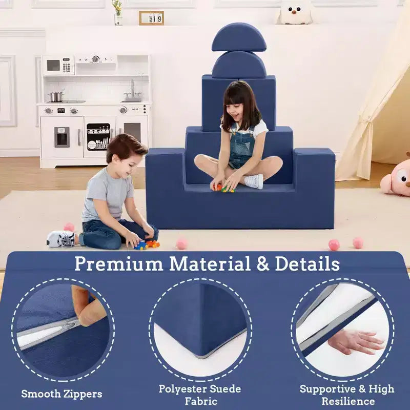 6-Piece Modular Kids Play Couch, Convertible Toddler Foam Sofa with Removable Cover for Bedroom & Playroom