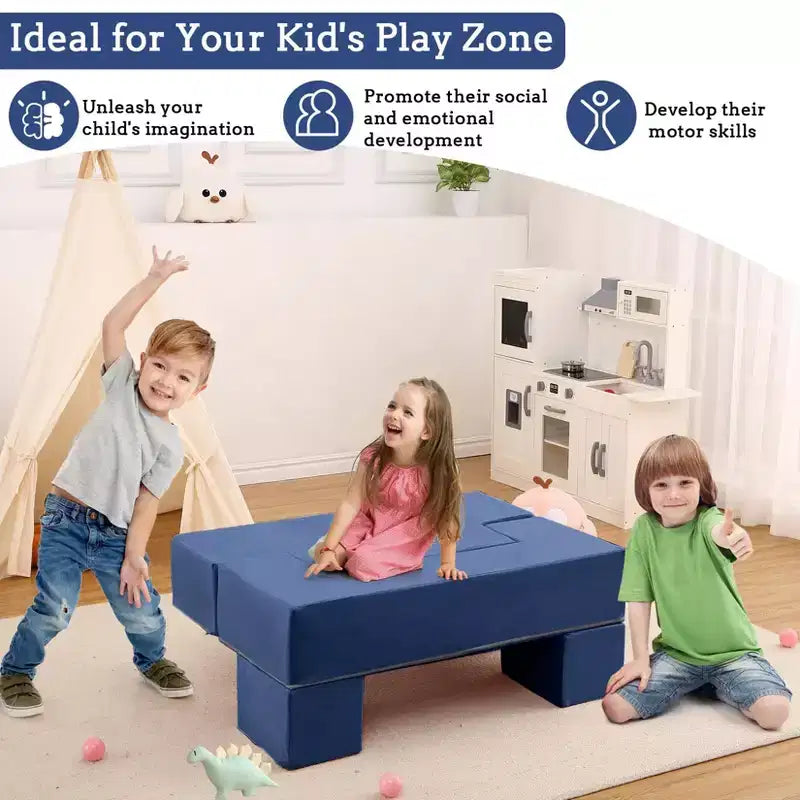 6-Piece Modular Kids Play Couch, Convertible Toddler Foam Sofa with Removable Cover for Bedroom & Playroom