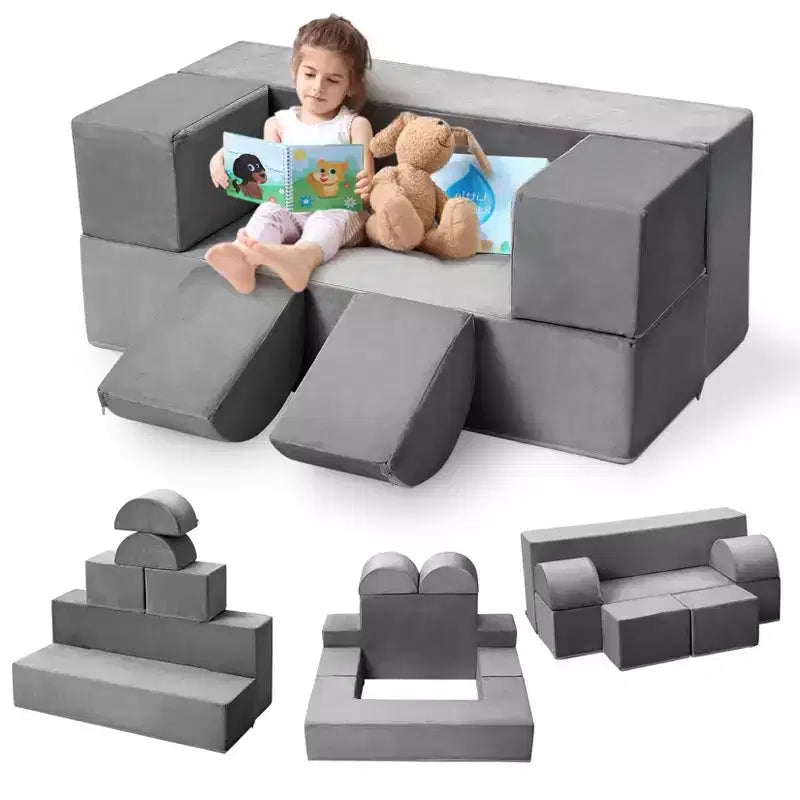 6-Piece Modular Kids Play Couch, Convertible Toddler Foam Sofa with Removable Cover for Bedroom & Playroom